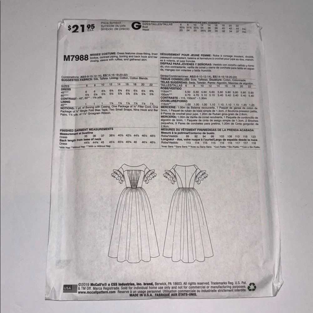 McCall's M7988 costume pattern Angela Clayton Victorian Dress Cosplay